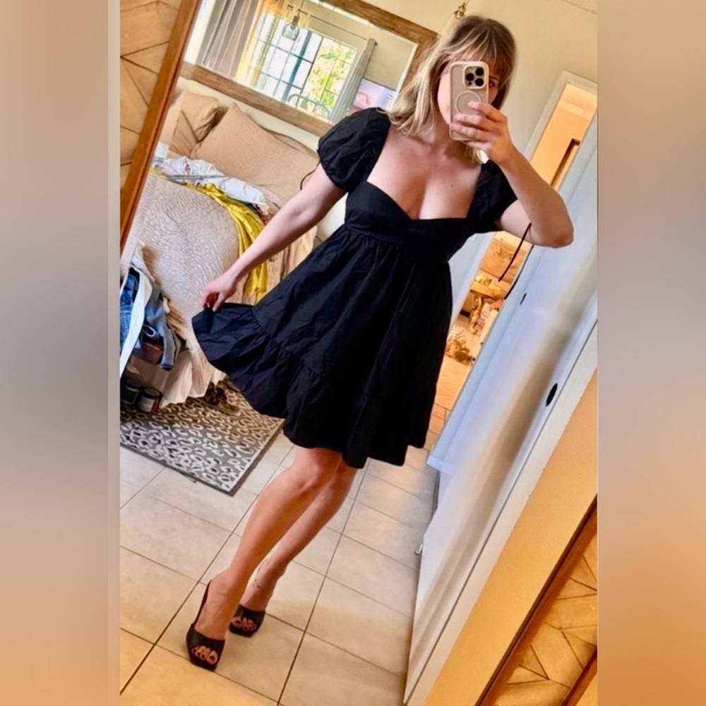 Structured Couture Inspired Black Puff Sleeve Mini Dress